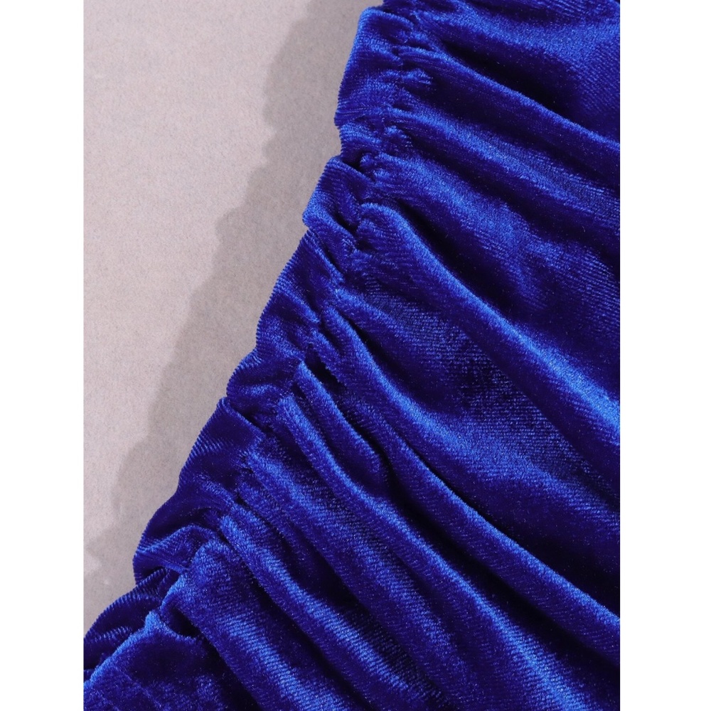 Corset Top Velvet Bodycon Mini Dress Blue Sweetheart Decollete Ruched - Picture 14 of 16